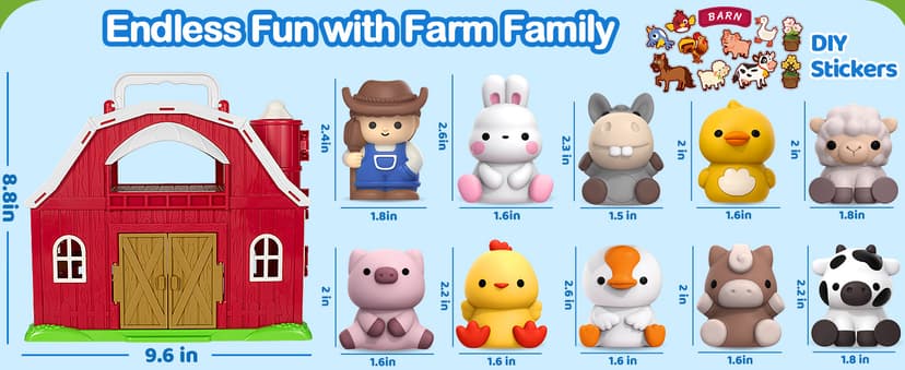 Aigybobo Farm Animals Big Barn Toys for 1 2 3 Year Old, Toddler Montessori Learning Toy, Farm Playset with Animal Figures and DIY Stickers, Christmas Birthday Gift for Baby Boys Girls Age 12-18 Months