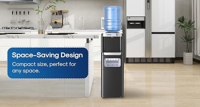 ICEPURE Water Cooler Dispenser with Build-in Ice Maker, Hot and Cold Water Dispenser with Bullet Ice Maker, 33lbs/24H, Child-Lock,Top Loading