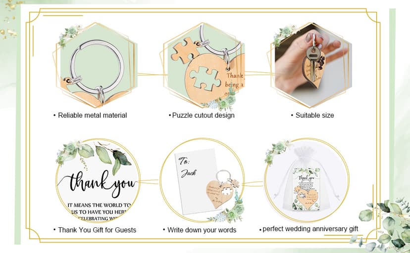 Wedding Favors for Guests Wood Heart Puzzle Keychains Thank You Cards Gift Bag Bridal Shower Souvenir Gifts(50 Sets)