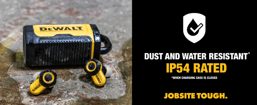 DEWALT Heavy Duty Bluetooth Jobsite Pro X2 ANC True Wireless Earbuds, Active Noise Cancelling Work Earbuds, Turn Dial Controls, 10Hr Runtime (40+ w/Case), 4 EQ Modes, IP54