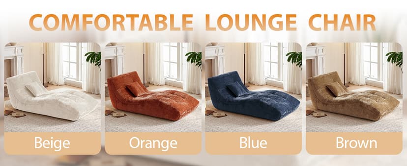 Chaise Lounge Chair with Curved Back, Modern Upholstered Recliner Sofa, Tufted Accent Lounger Comfortable Lazy Chair for Bedroom, Apartment (Beige)