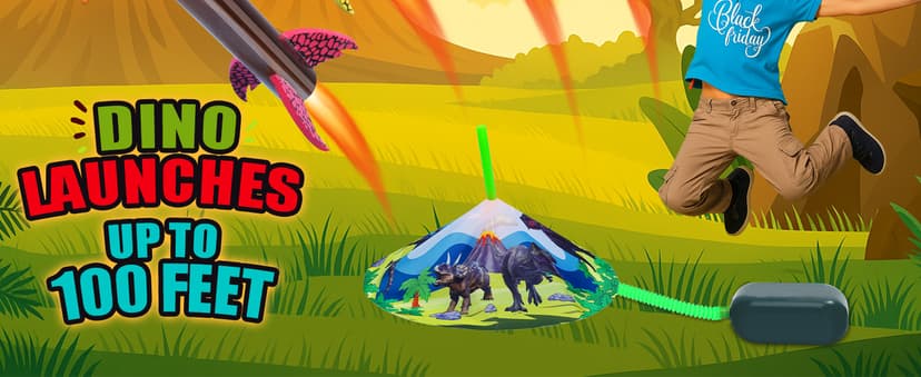 Dinosaur Toy Rocket Launcher for Kids - Launch Up to 100 Ft, 4 Rockets, Outdoor Outside Toys for Kids, Dinosaur Toys, Birthday Gifts for 3 4 5 6 7 8-12 Year Old Boys Girls