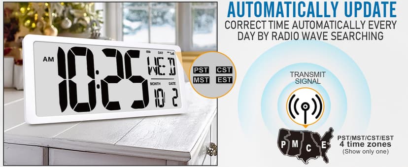 Large Digital (6" Numbers) Wall Clock Battery Operated, 18.4" Walll Clock Display with Day, Date & Temperature, Large Wall Clock for Bedroom, Livingroom, Office