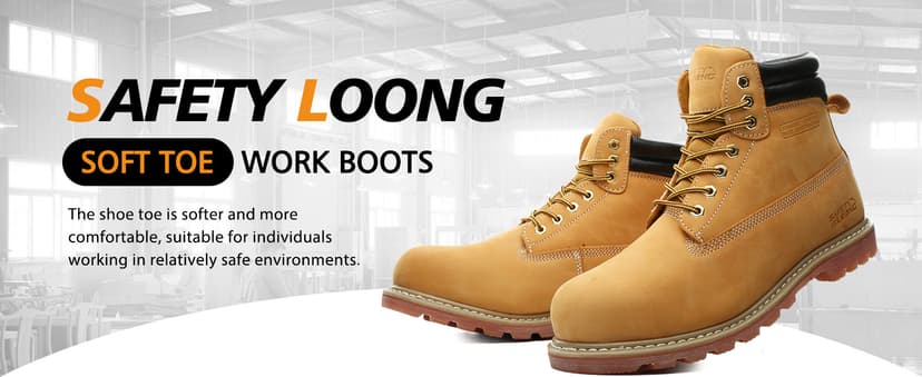 SAFETY LOONG Work Boots for Men Waterproof Soft Toe Non Slip Comfortable Leather Workboots