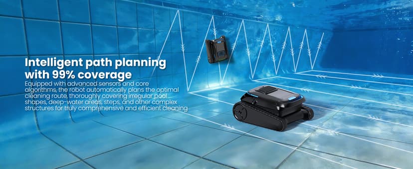 Robotic Pool Vacuum PC10, Cordless Pool Cleaner Robot for Inground & Above Ground Pools, Smart Navigation, 5000GPH Suction Power for Cleaning Floor, Wall & Waterline, Self-Parking, Black