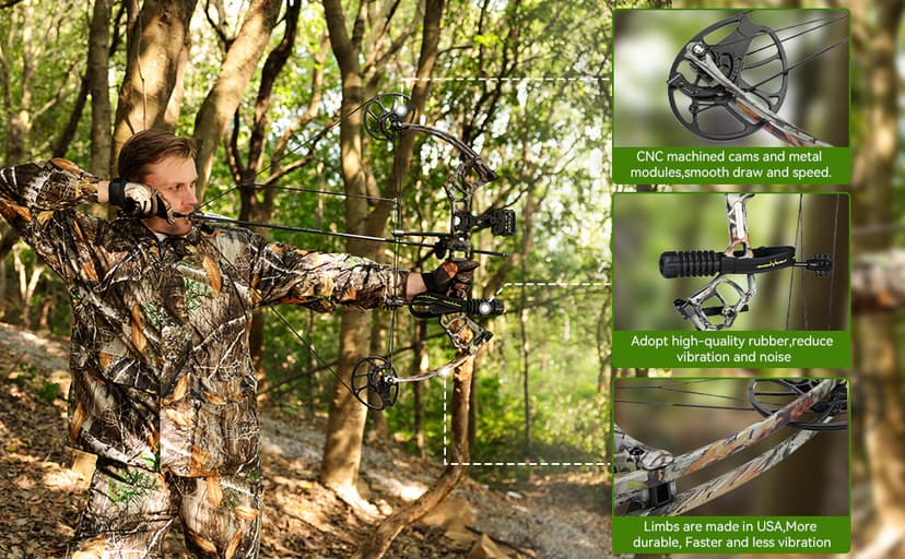 Compound Bow Package for Youth & Adults,Beginners and Women,22.5"-30" Draw Length,10-50 Lbs Draw Weight,290fps,Limbs Made in USA,Hunting Bow Archery Set