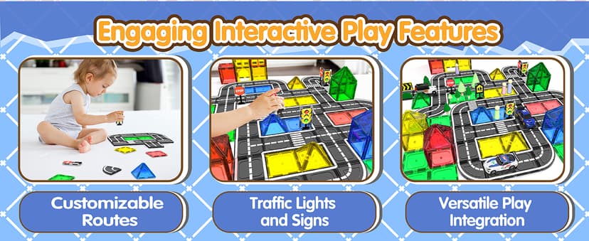 Magnetic Tiles - Road Set, Magnetic Building Blocks, Preschool Montessori Toys Gift for 3+ Year Old Boys and Girls, Sensory Christmas Toys for Kids Aged 3-5 and 4-8, Ideas for Toddler with Autism