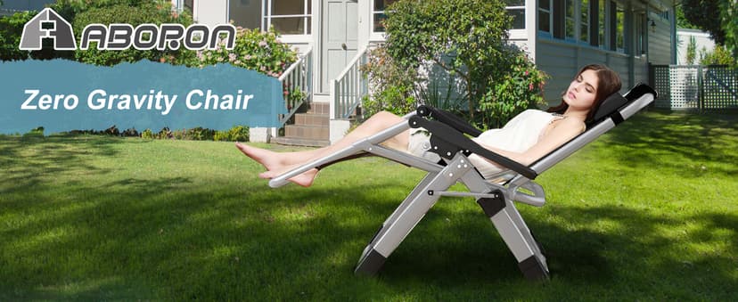 ABORON Upgrade Zero Gravity Chair/Armrest Mat,Premium Outdoor Lawn Folding Lounge Chairs,Sturdy Adjustable Reclining Patio Chairs with Removable Seating Cushion,Headrest & Tray