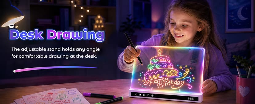 USB-C Rechargeable, 3mm Acrylic Surface, 7 Markers, Tracing Book, Clean Kit, Washable Eraser KVXAJWOT 16" LED Drawing Board, 16 Light Modes, 8 Colors, Built-in Stand B0H9L6KVJH