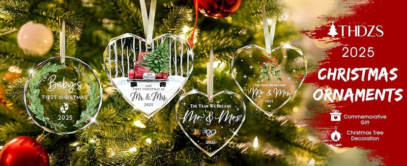 Wedding Gifts, Mr and Mrs Gift,Bridal Shower Gifts,Wedding Gift for Couples 2025, Just Married for Newlywed Couple, Bride,Crystal Glass First Christmas Married Ornament