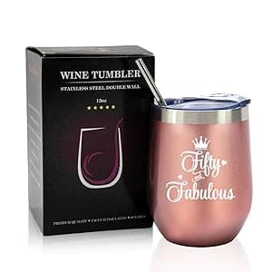 NewEleven 50th Birthday Gifts For Women, Her - 1975 50th Birthday Decorations - Gift For Women Turning 50-50 Year Old Gifts For Her, Mom, Wife, Friends - 12 Oz Wine Tumbler
