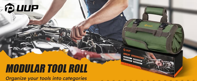 Tool Bag Roll Up, UUP Heavy Duty Portable Soft Tool Storage Organization, Foldable Empty Rollup Organizer with 2 Small Pouches, Rollable Carrying Toolbag, Dad Men Mechanic Welding Birthday Gift, Green