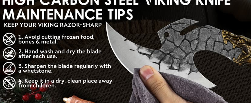 ROCOCO Viking Cleaver Knife Butcher Meat Cutting Boning Knife Hand Forged Chinese Kitchen Axe with Sheath Home Outdoor BBQ Camping Chirstmas Birthday Chirstmas Mother Father Gift Men