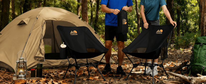 Ultralight Camping Chair Backpacking Chair, Portable Camp Chair with Cup Holder & Storage Bag, Lightweight Compact Folding Chair for Hiking, Travel, Picnic Mountaineering(Deep Black)