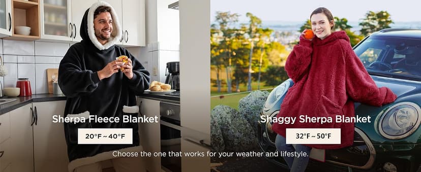 Bedsure Blanket Hoodie, Wearable Blanket for Adults & Kids as Gifts for Women Men, Birthday Gifts for Women Mom Girl Sherpa Oversized Hoodie, Grey, Standard