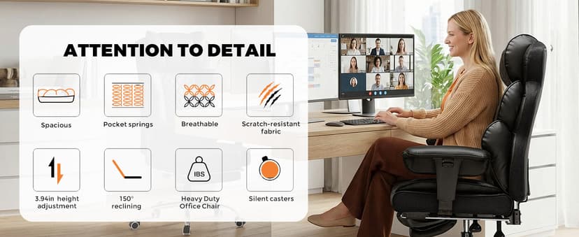 COMHOMA Big and Tall Office Chair with Upgrade Footrest, Heavy Duty Gaming Chair High Back Executive Chair with Spring Lumbar Support for Lower Back Pain Relief, 150°Reclining Adjustable Armrests
