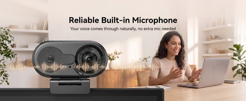 EMEET C100 1080P Webcam for PC, Fixed Focus, 66° FOV, Built-in Mic, Privacy Cover, Portable Metal Clip, Computer Camera for Home Office, Online Learning, Meetings, Streaming, Desktop, Laptop, PC USB-A