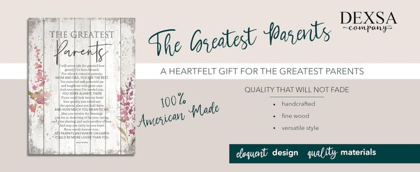 DEXSA Greatest Parents Wood Plaque - Made in the USA - 11.75 in x 15 in - Classy Vertical Frame Wall Hanging Decoration | Mom & Dad, you are the Best | Christian Family Religious Home Decor Saying