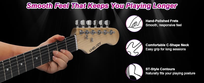UST-200 Beginner Electric Guitar Kit HSS Pickup, Versatile 5-Way Switch for Clean to High-Gain Tone, Full-Size ST Style Guitar for Starter & Intermediate Players, Gig Bag, Digital Tuner Purple