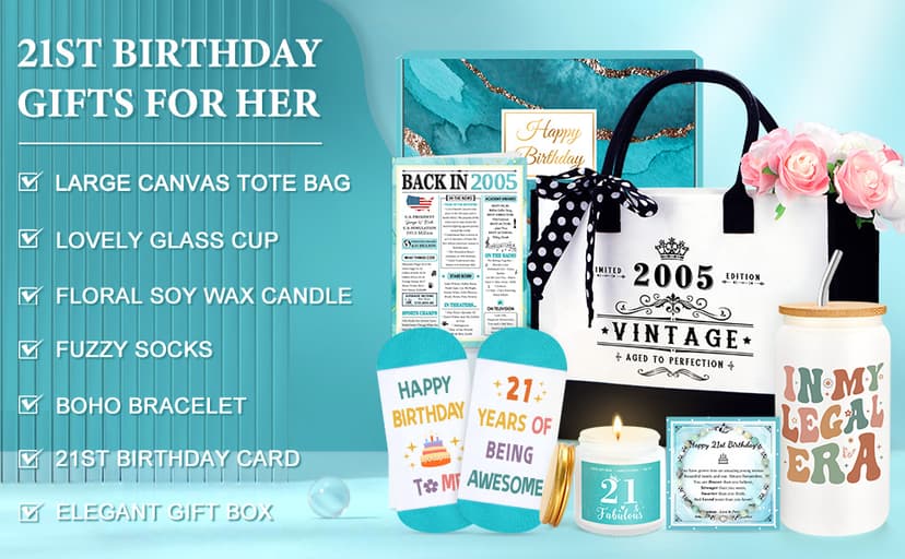 21st Birthday Gifts for Her 21 Year Old Birthday Gifts for Her Cool Fabulous Gift for 21 Year Old Female Gift Ideas for Girl Age 21 Happy 21st Bday Decorations Basket with Tumbler for Women Daughter B0G1LLB8CG