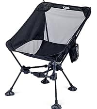 iClimb Ultralight Compact Camping Folding Beach Chair with Anti-Sinking Large Feet and Back Support Webbing (Black - Square Frame)