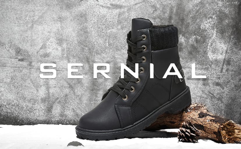 SERNIAL Womens Winter Snow Boots Fur Lined Ankle Boots White Black Side Zipper Booties