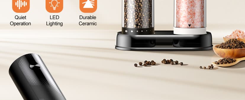 Electric Salt and Pepper Grinder Set - Rechargeable Automatic Salt and Pepper Shakers, Kitchen Appliances with External Adjustable Coarseness, Larger Hopper for Cooking, Home Gifts(2 Pack,Black/White) B0FJQ6SLKC