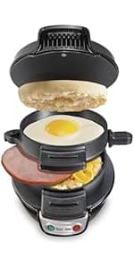 Hamilton Beach Breakfast Sandwich Maker with Egg Cooker Ring, Customize Ingredients, Perfect for English Muffins, Croissants, Mini Waffles, Perfect White Elephant Gifts, Red (25476)
