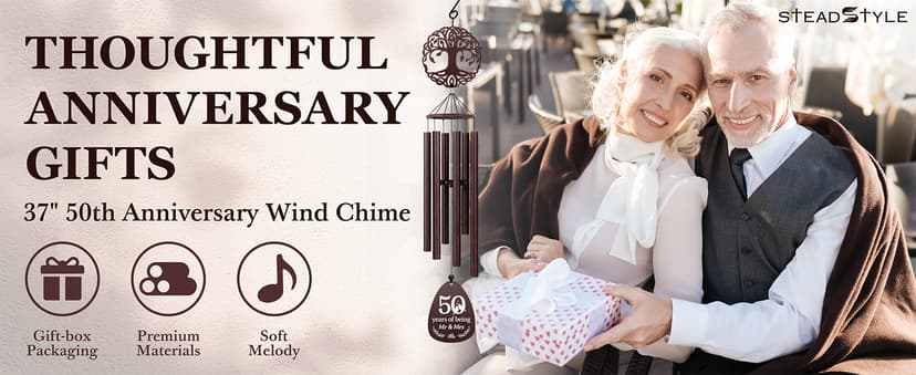 Golden Anniversary Keepsake for Parents, Husband, Wife, Couples, Friends, Tree of Life Wind Chime 37 in Garden Decor SteadStyle 50th Anniversary Wind Chime, Happy 50th Wedding Jubilee Gifts B0FHH4GHX5