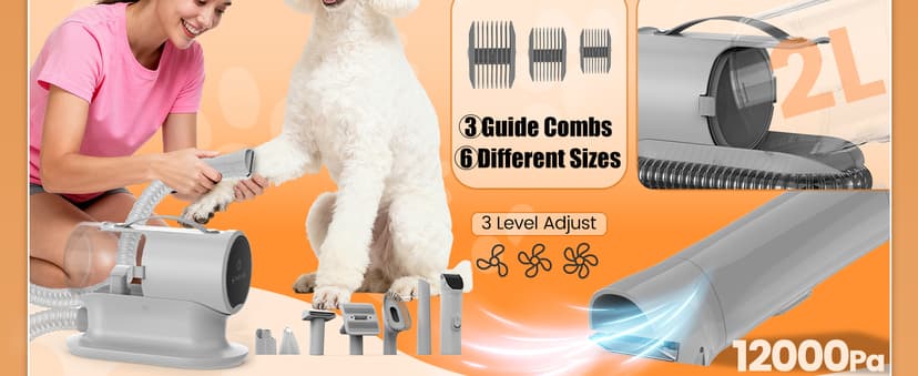 AIRROBO Dog Grooming Vacuum and Kit with Clipper Nail Trimmer Grinder, 12000Pa Pet Vacuum for Shedding Grooming, 2L Large Capacity Dog Hair Vacuum with 8 Pet Grooming Tools, PG100 Plus