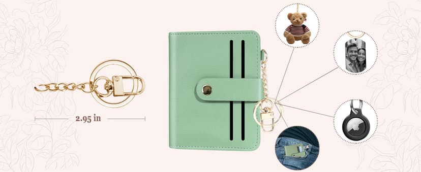 Airkit Small Wallets Woman RFID Blocking Leather Credit Card Holder - with ID Window - Card Wallets for Women - with Zipper Coin Purse - Keychain Wallet