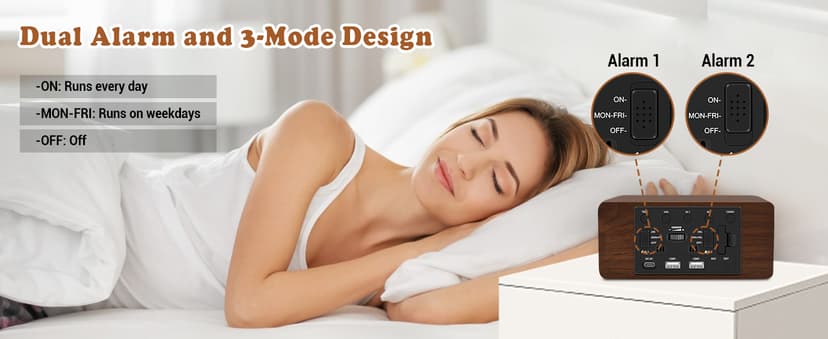 URAYCO Wood Digital Alarm Clock with 10W Fast Wireless Charger, USB Charging Ports, DST, Dimmable, Snooze, Large Number LED Display for Bedrooms, Desk, Living Room Table, Bedside, Nightstand (Brown)