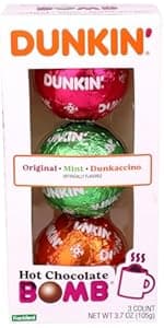 Dunkin' Hot Chocolate BOMB 4 Pack Assorted Flavors Bundle- Original, Mint, Dunkaccino, Caramel, Four Hot Cocoa Melting Balls, Stocking Stuffer Holiday Gift Set