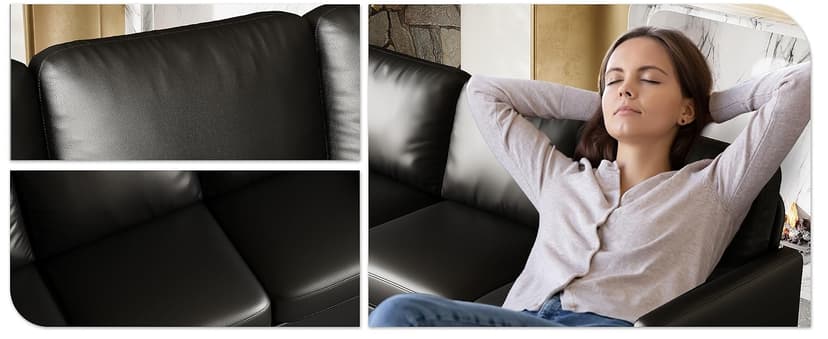 STHOUYN 72" W Faux Leather Black Sofa 3 Seat Couch, Modern Comfy Couch with 2 USB, Small Couches for Living Room Apartment Bedroom Small Spaces, Office(Black (Sofa))