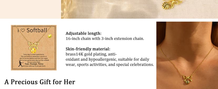 Softball/Soccer/Volleyball/Basketball/Football/Tennis/Pickleball Necklace for Team Coach Player, Sports Lovers Accessories Jewelry Christmas Gifts 16+3 Inches