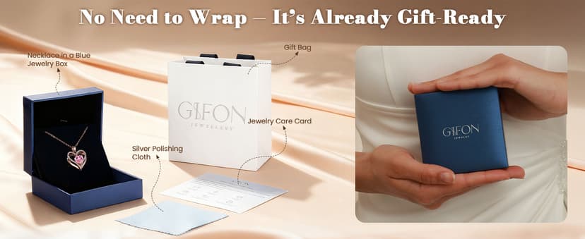 Gifon S925 Sterling Silver Necklace for Women, Wife Jewelry Rose Gold, Mom Birthday Valentines Mothers Day Gifts, Girlfriend Necklaces, Daughter Heart Jewel, Anniversary for Her