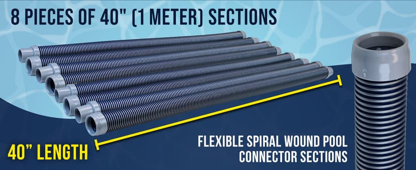 U.S. Pool Supply Pool Vacuum Hose, 8 Piece Pool Hose Set - 40" Blue Flexible Spiral Wound Connector Sections with 1.5" Male & Female Cuff Ends, Replacement Fits Most Inground Automatic Cleaner Brands