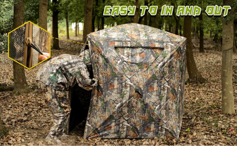 Lenotos Hunting Blind, 2 Person Pop Up Blinds 360 Degree See Through, Portable Durable Hunting Ground Blinds for Deer & Turkey Hunting