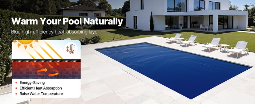 VEVOR Solar Pool Cover, 32 x 16 ft Pool Bubble Cover, 16 Mil Pools Solar Blanket with Dual Heat-Locking Air Layer for Pools, Daytime Heat Absorption, Nighttime Heat Retention, Blue & Silver, Cuttable