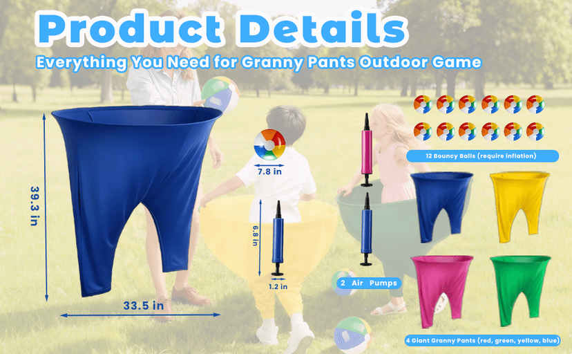 Granny Pants Outdoor Game, 4Pcs Granny Pants Yard Game for Adults and Kids, Giant Outdoor Tossing Games with 4 Oversized Pants & 12 Bouncy Balls, Easter Party Family Reunion Field Game Set