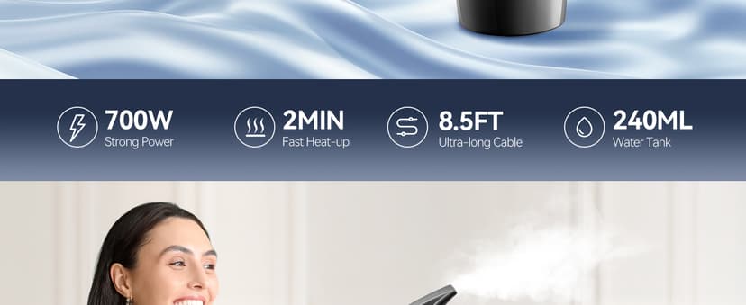 HiLIFE Steamer for Clothes, Portable Handheld Design, 240ml Big Capacity, 700W, Strong Penetrating Steam, Removes Wrinkle, for Home, Office(ONLY FOR 120V)-Black