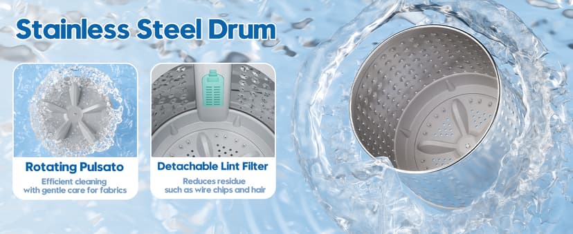 Auertech 18 lbs Portable Washing Machine, Fully Automatic Portable Washer with LED Display, 7 Wash Cycles, 4 Water Levels, Top Load Washing Machine for Apartment, RV, Dorm, Home