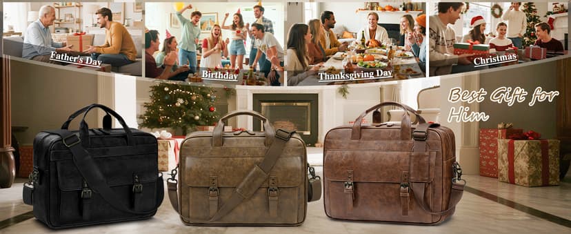 RAINSMORE Messenger Bag for Men 16 Inch Laptop Bag Vintage Leather Waterproof Laptop Briefcases Large Computer Satchel Bag