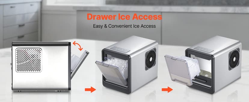 VEVOR Countertop Ice Maker, 33 lbs per Day, Self-Cleaning Portable Machine with Scoop, Drawer-Style Ice Access, Nugget Ice-Making Machine with Chewable ICES for Home, Kitchen, Office, Bar & Party