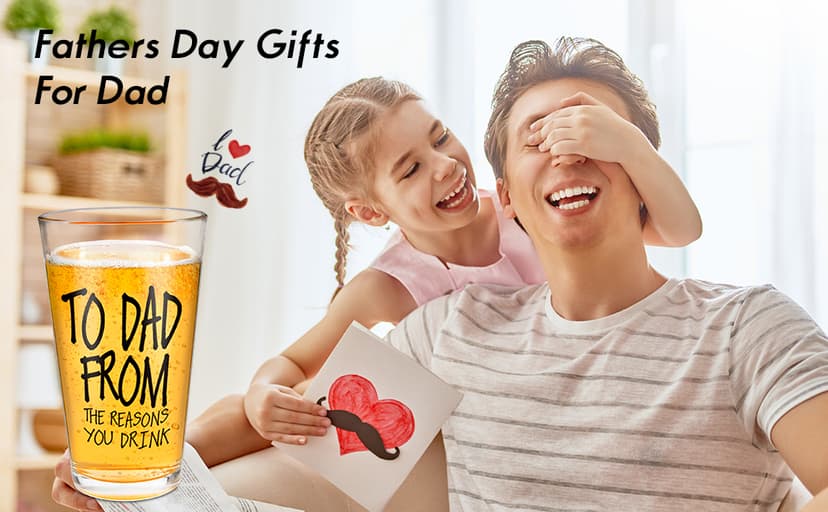 Gifts for Dad,16 OZ Funny Beer Glass Stocking Stuffers for Men,Fathers Day Dad Gifts from Daughter Son Wife,Birthday Anniversary Retirement Valentines Day Presents for Him Husband