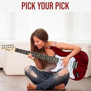 LyxPro CS 39” Left Hand Electric Guitar Kit for Beginner, Intermediate & Pro Players with Guitar, Amp Cable, 6 Picks & Learner’s Guide, Solid Wood Body, Volume/Tone Controls, 5-Way Pickup - Red