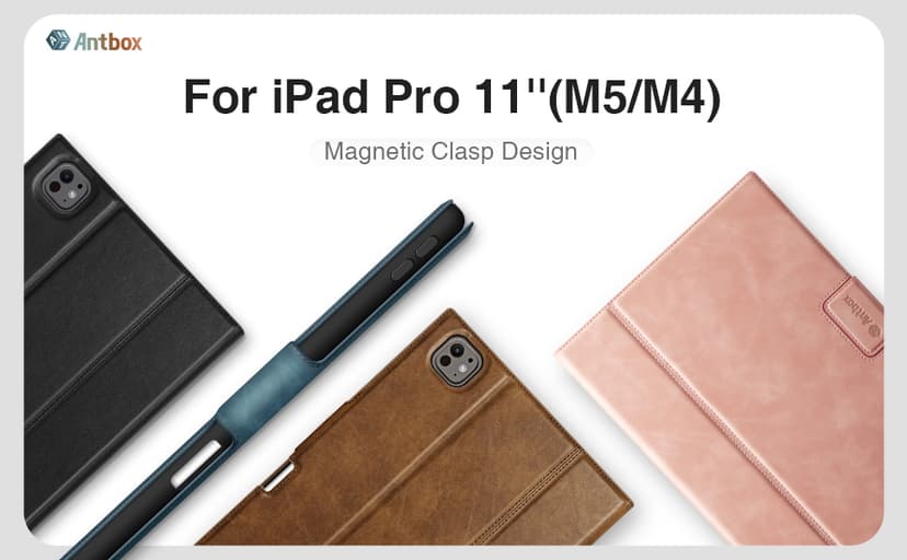 Antbox for iPad Pro 11 Inch Case M5 2025/M4 2024, Premium Vegan Leather, Supports Pencil Pro and Pencil (USB-C), Auto Sleep/Wake Function, Built-in Pencil Holder (Tan)