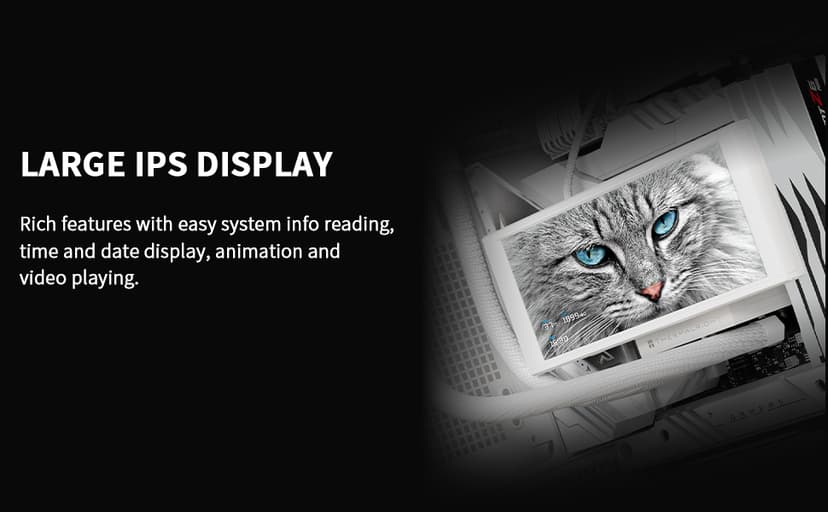 Thermalright Trofeo Vision LCD White Edition Case Sub-Display Features a 6.86-inch Full-Color LCD Screen (1280x480 Resolution) with Magnetic Panel Design. Supports DIY Dynamic/Static Images (White).