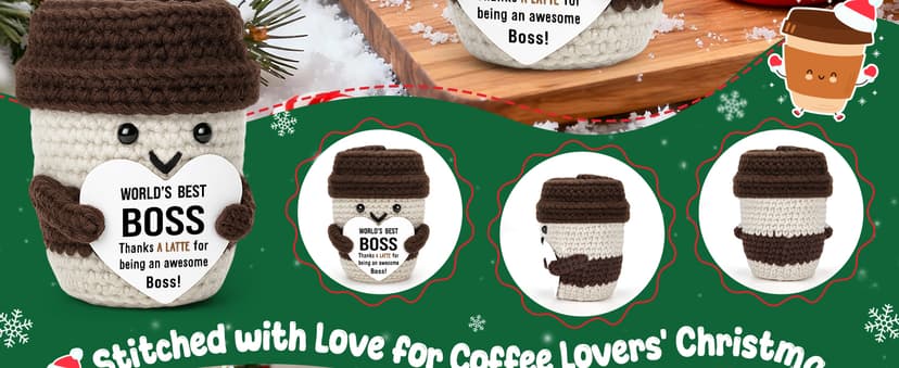 Best Boss Gifts for Women Men Christmas Stocking Stuffer Birthday Boss Day Gifts for Leader Manager Supervisor Crochet Coffee Mug Cup Desk Office Decor for Coffee Lover Best Boss Retirement Bosses Day
