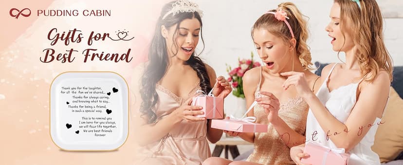 PUDDING CABIN Friend Birthday Gifts for Women,Friendship Thank You Ring Trinket Dish,Going Away Gifts for Friends,Long Distance Gifts for Women Moving Retirement Gifts For Woman